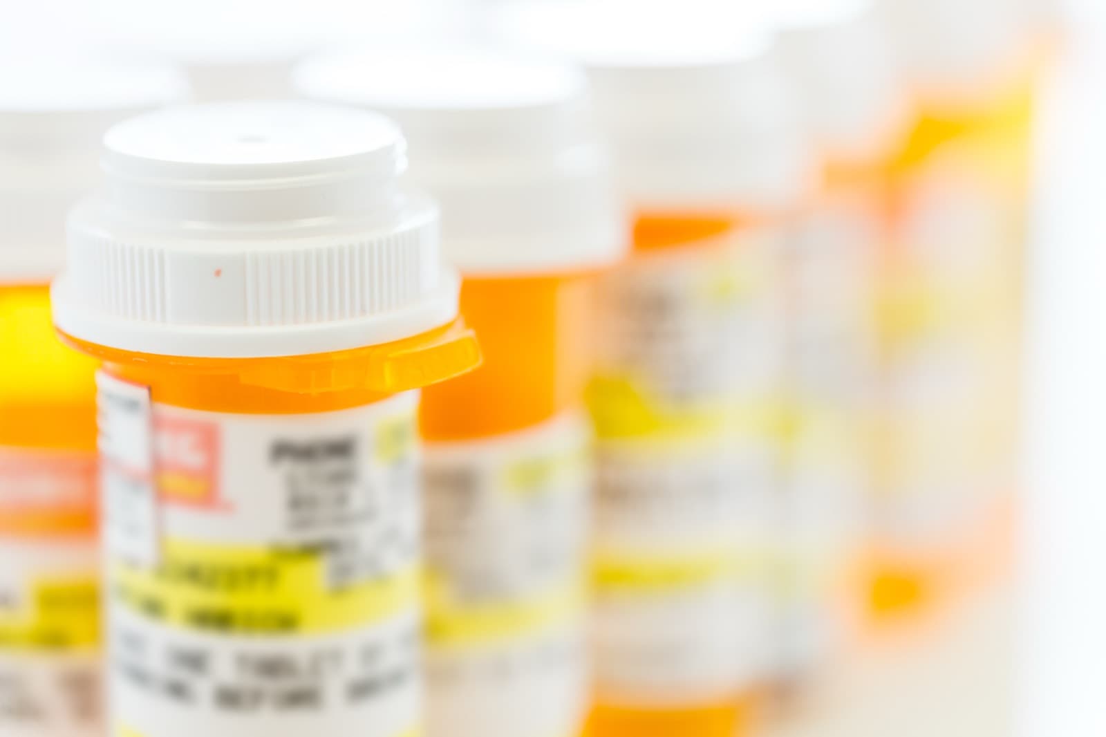 Amber prescription bottles of controlled medication